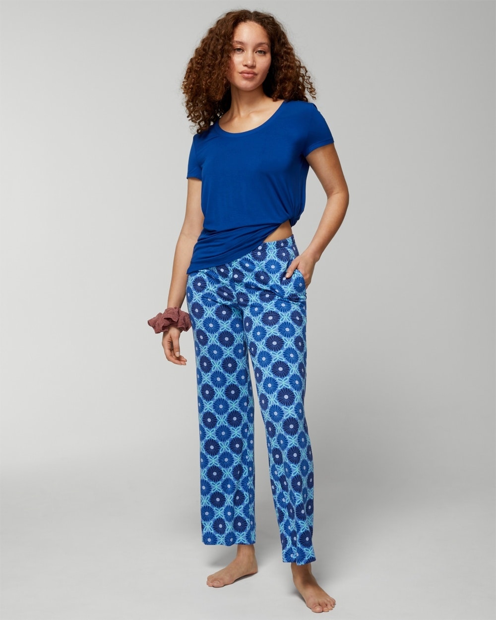 Soma Cool Nights Short Sleeve Top & Pants Set In Ophelia Tile Blue