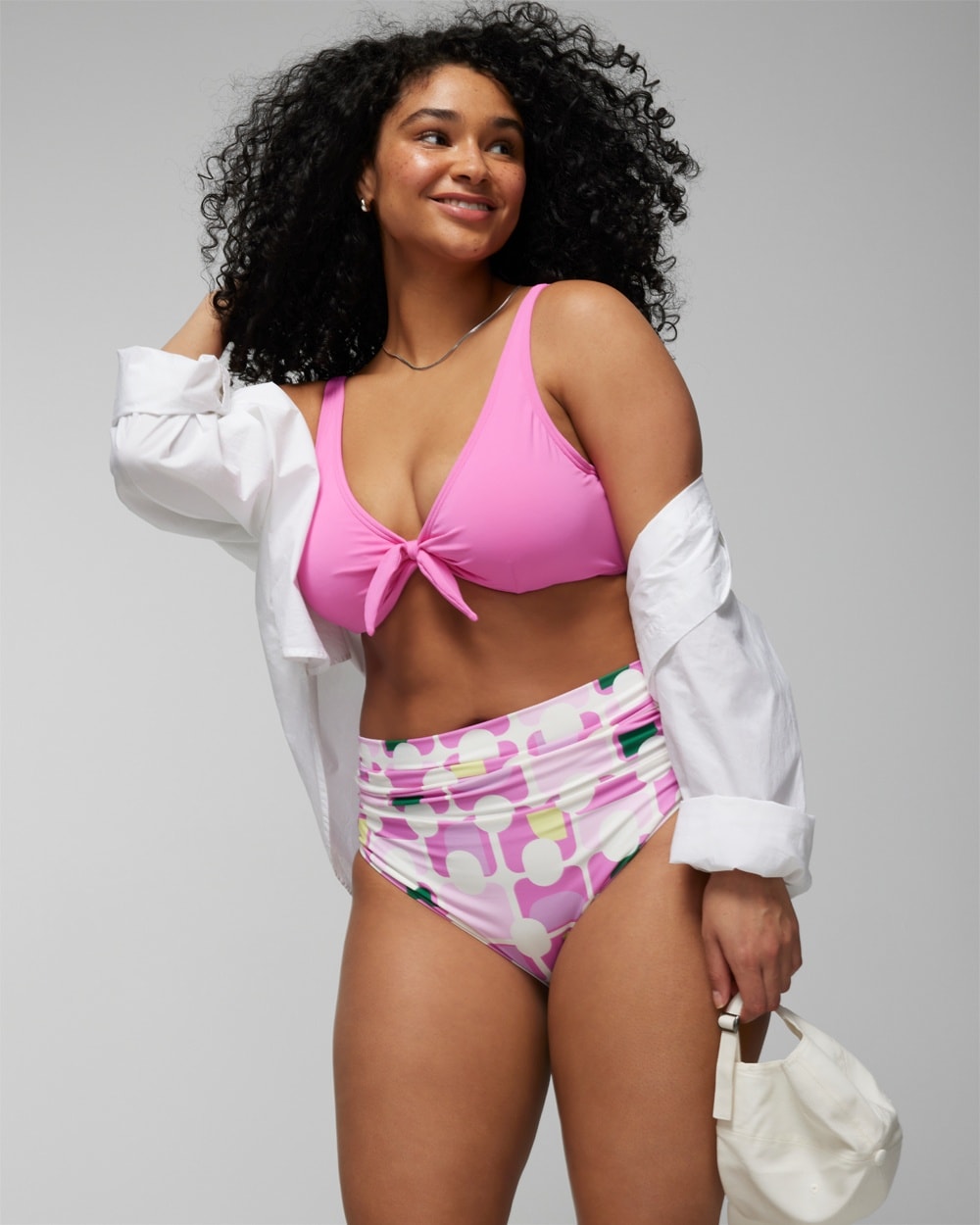 Soma Swim Convertible Bikini Bottom In Geo Fresco Tickled Pink