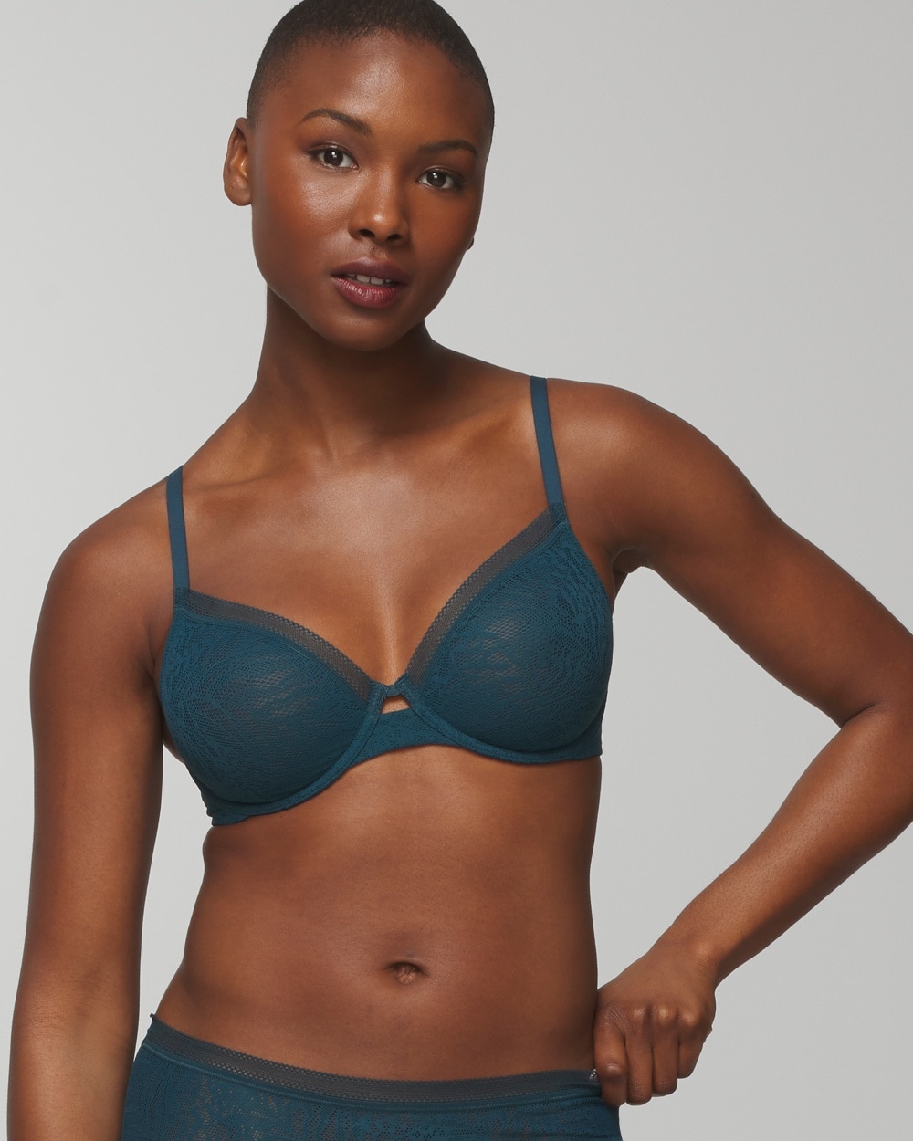 Bra Size 32D Blue Lace Frame Converts to Racerback No Show Cups T Shirt Bra