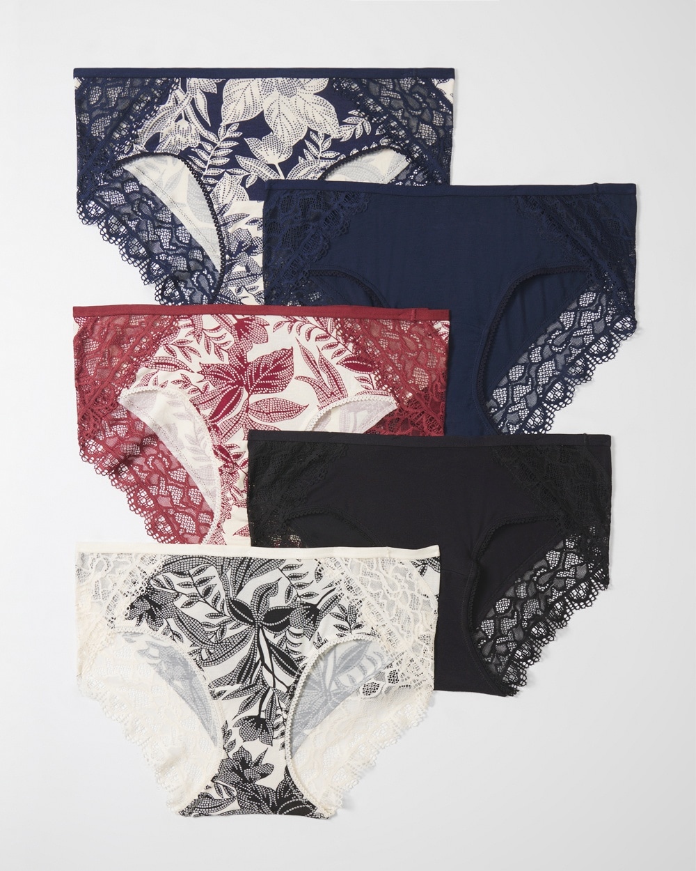Soma 5-pack Women's Embraceable Lace Hipster Underwear In Palms Multi-pack Size Xs |