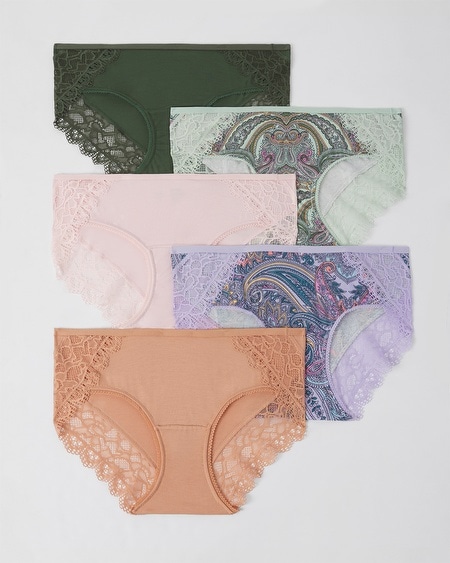 Women 3 Pieces Printed Seamless Panty, Black/Tan/Pink