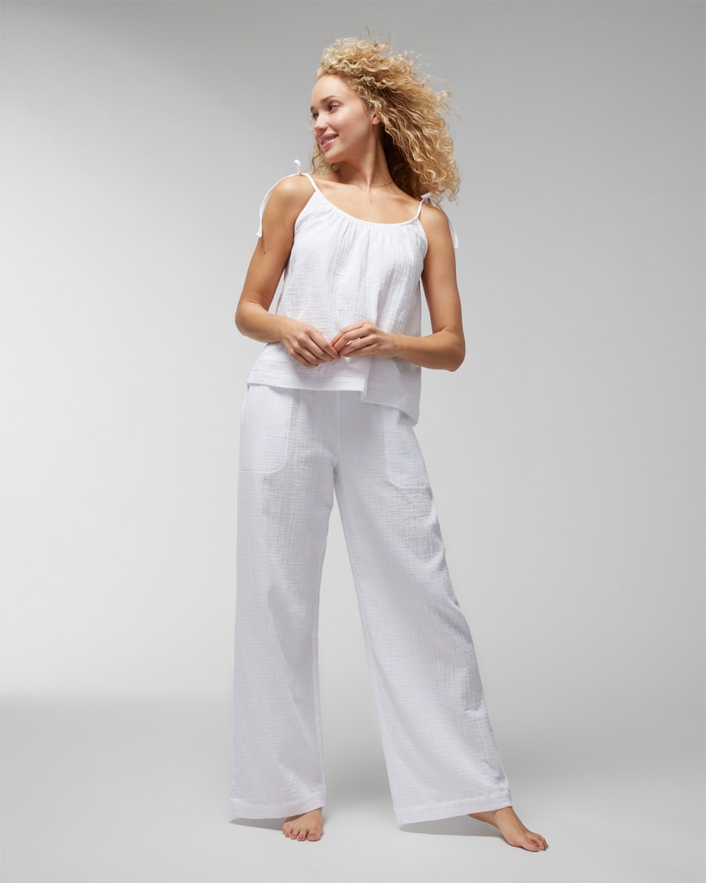 Cotton Gauze Wide Leg Pants