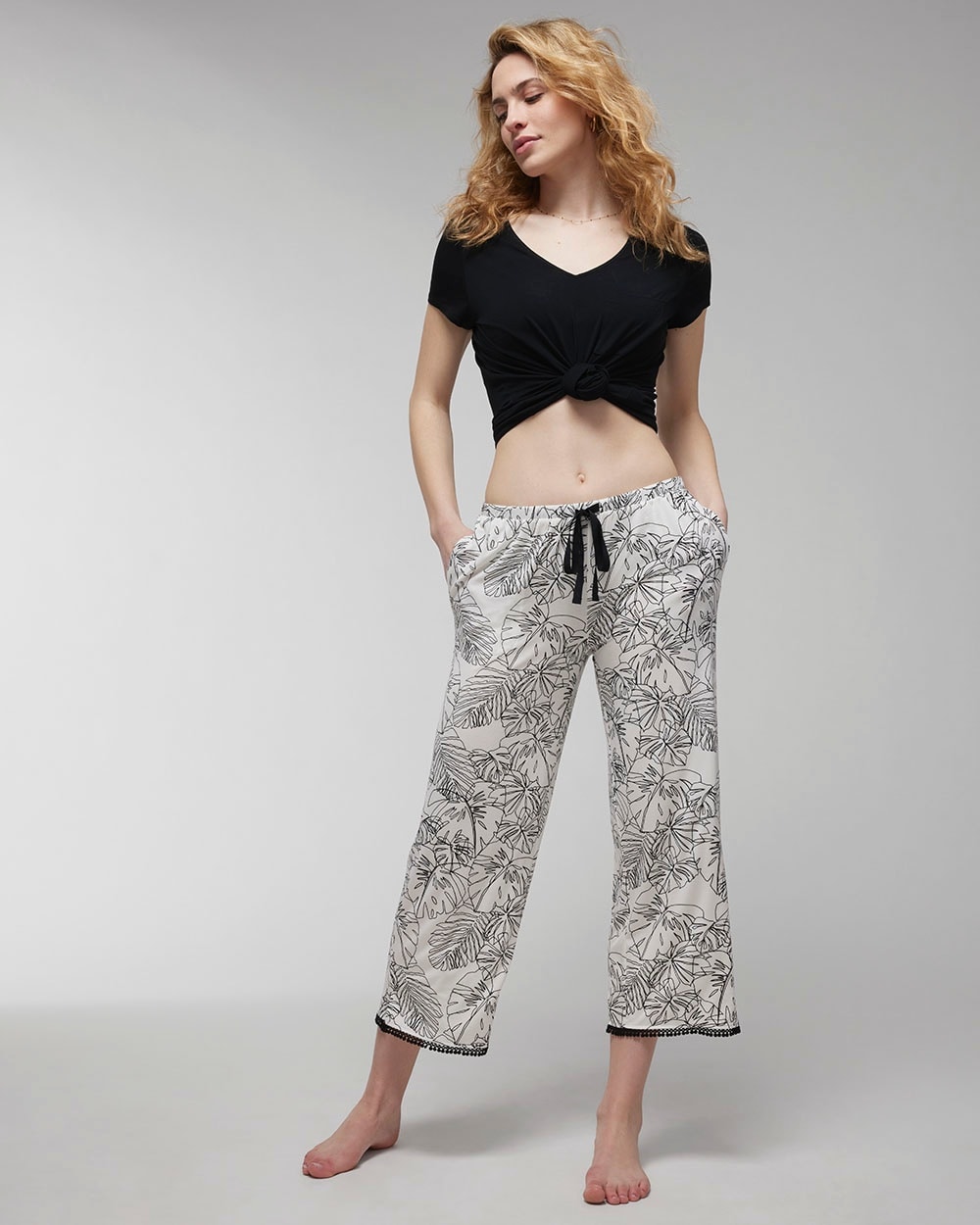 Cool Nights Pom Trim Cropped Pants