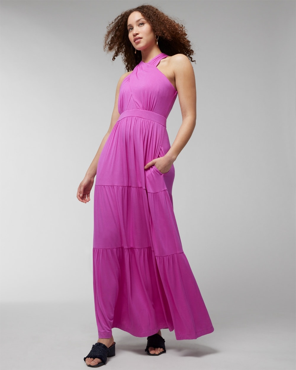 Soft Jersey Crossover Halter Maxi Bra Dress