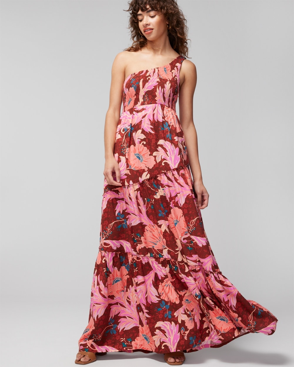 Buy All-Over Print Tiered Off Shoulder Maxi Dress with Pockets