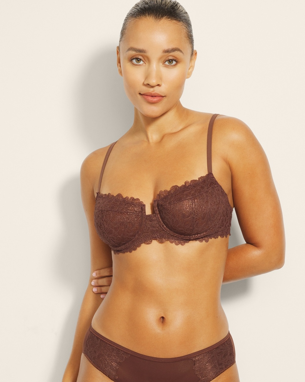 Soma Balconette Unlined Bra With Lace In Brown Size 40dd In Mocha