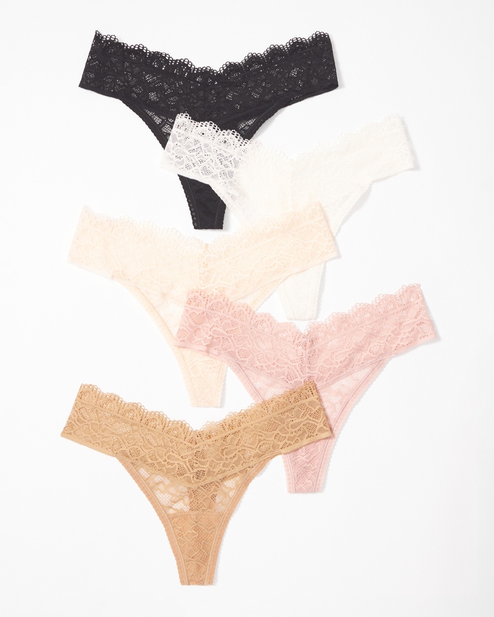 SOMA 5-PACK WOMEN'S EMBRACEABLE THONG PANTY WITH LACE IN TAN SIZE XL | SOMA