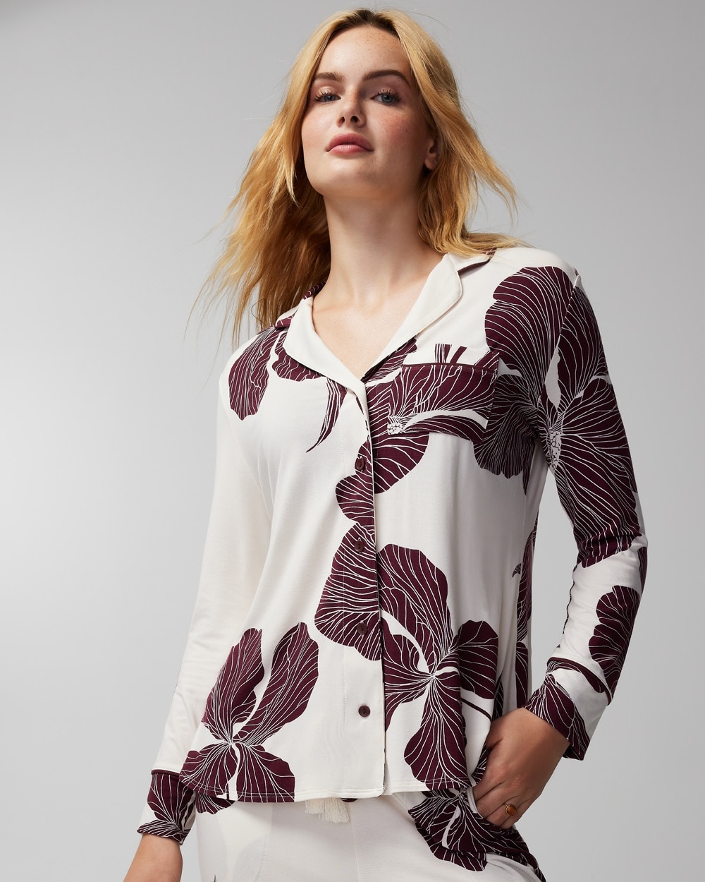 Cool Nights Long-Sleeve Notch Collar Pajama Top