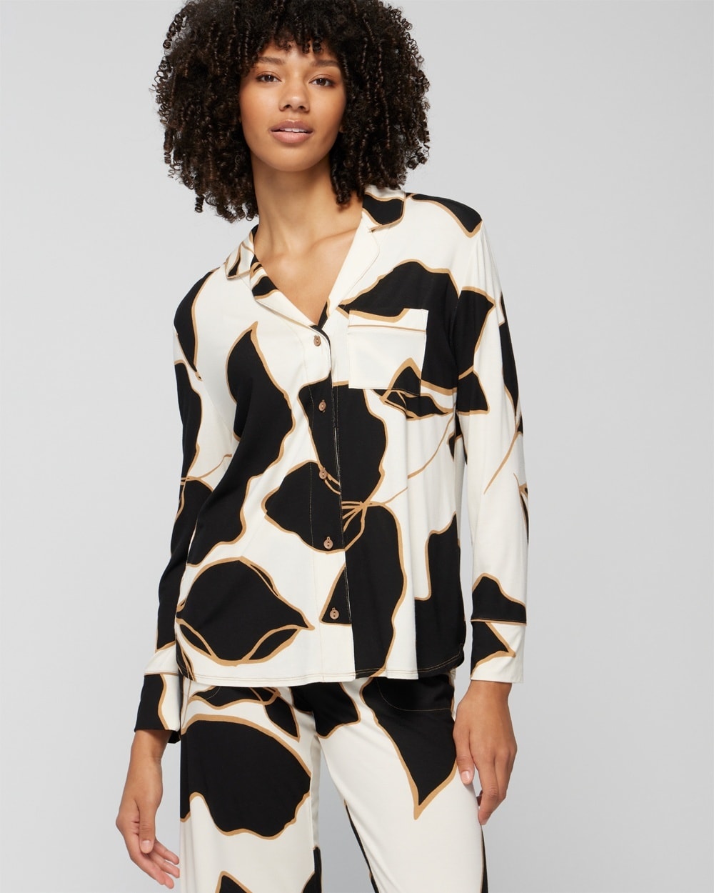Cool Nights Long-Sleeve Notch Collar Pajama Top