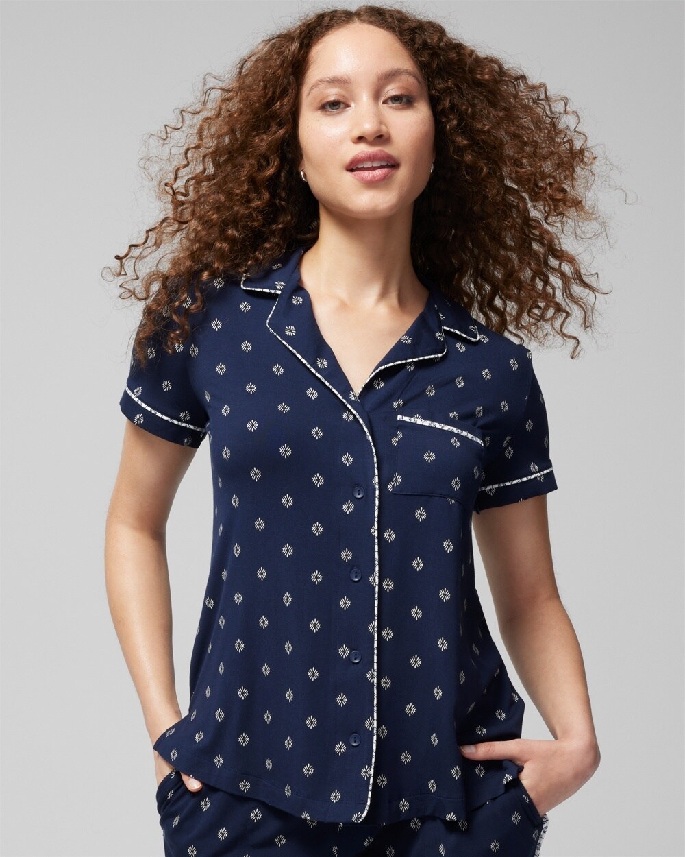 Cool Nights Short-Sleeve Notch Collar Pajama Top