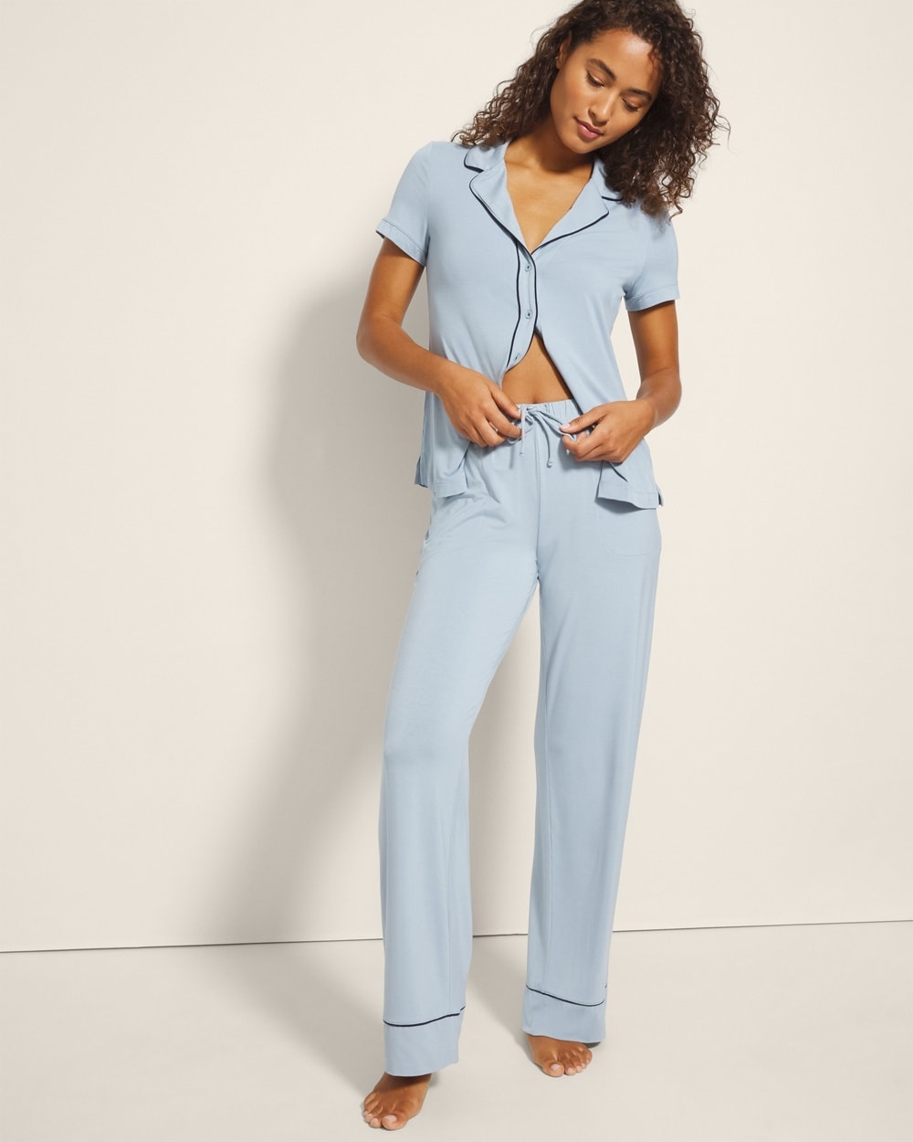 Cool Nights Solid Piped Pants