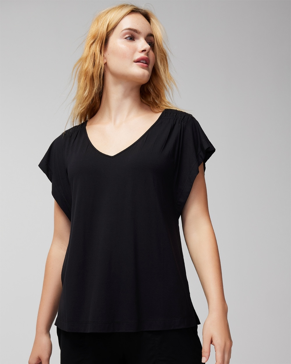 Soma Women's Cool Nights Short Sleeve Flutter Pajama Top In Black Size Xs |