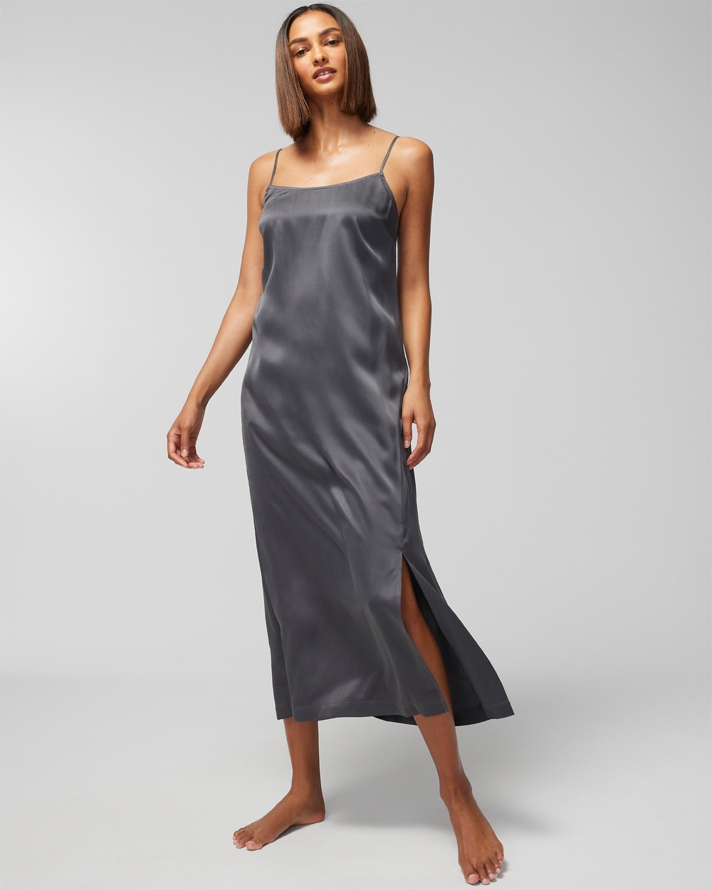 Soma Women's Washable Silk Midi Gown In Gray Size Xs |