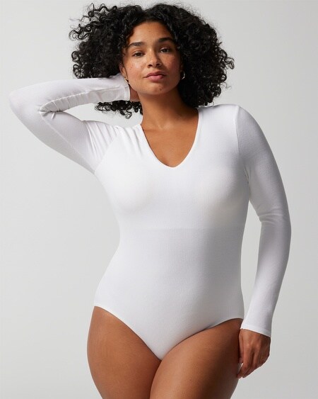 Body Ribbed Long-Sleeve V-Neck Bra Bodysuit - Soma