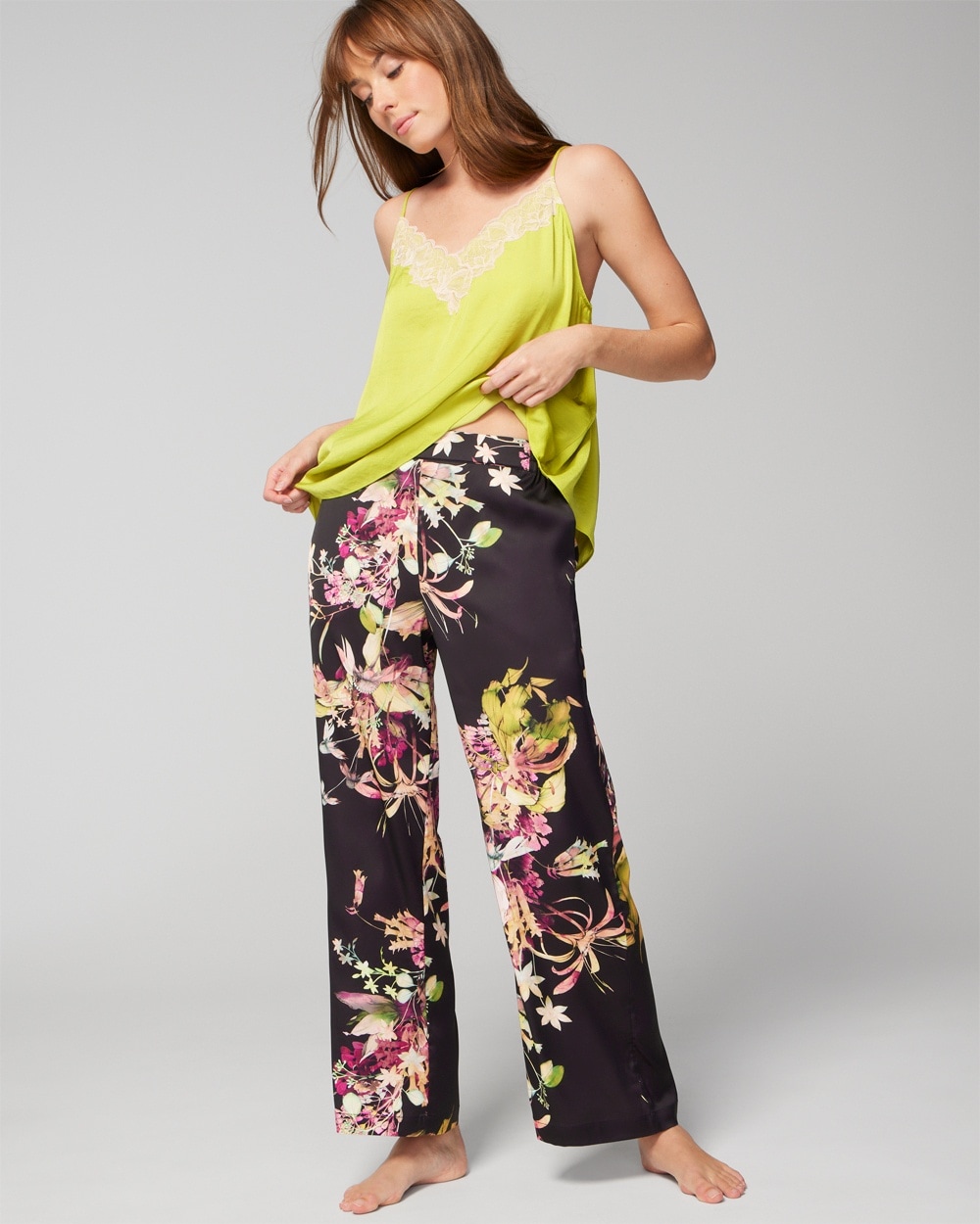 Soma Women's Satin Ankle Pajama Pants In Black Floral Size Xs |  In Botanica Bouquet G Black