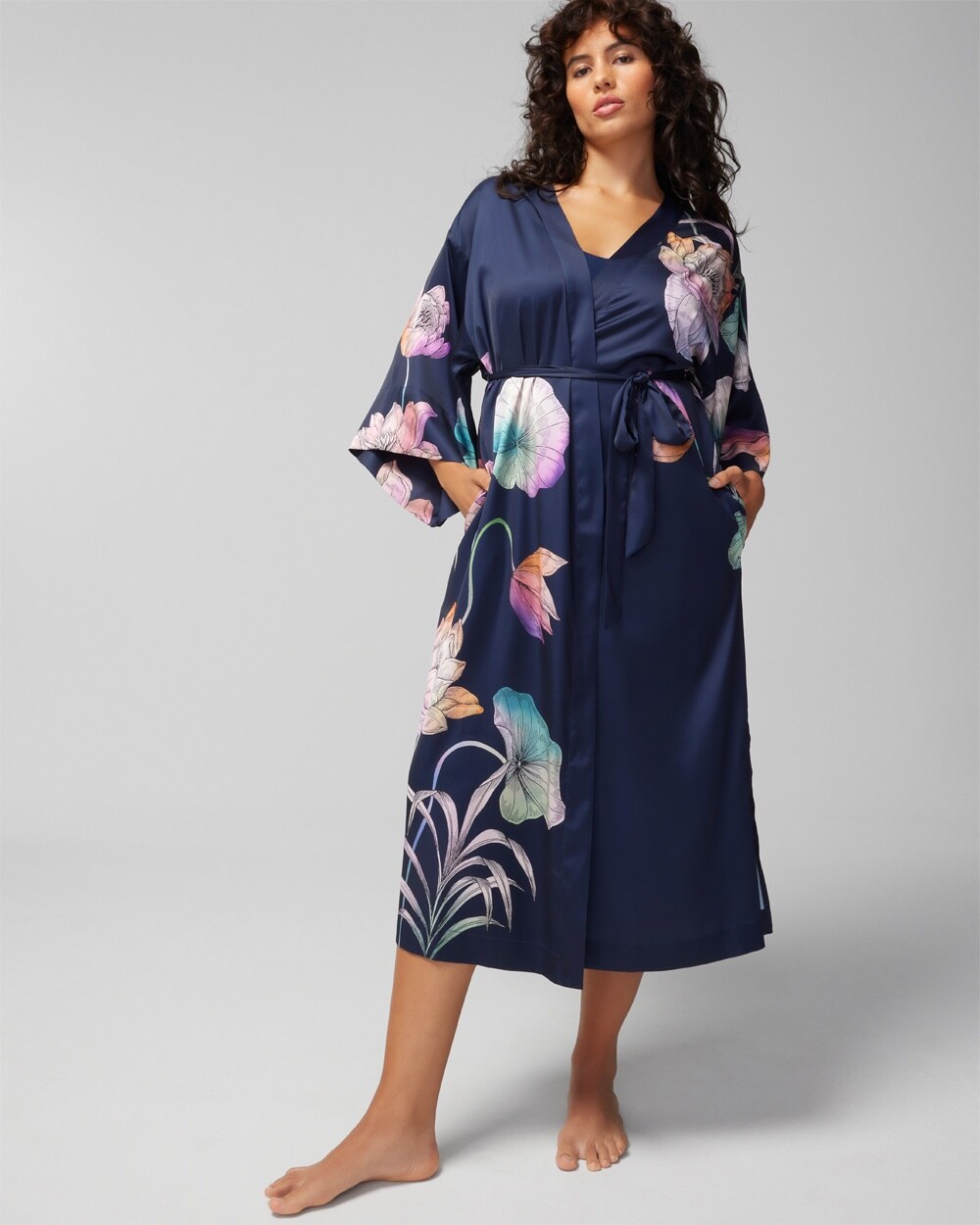 Soma Women's Satin Kimono Robe In Navy Blue Size Xs |