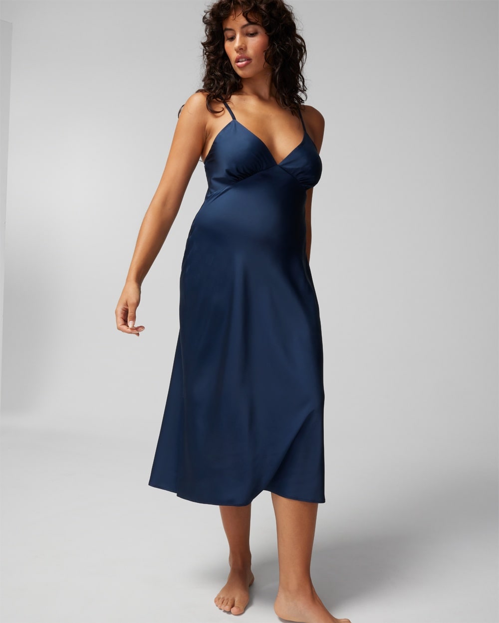 Soma Women's Satin Gown In Navy Blue Size Medium |  In Nightfall Navy Blue