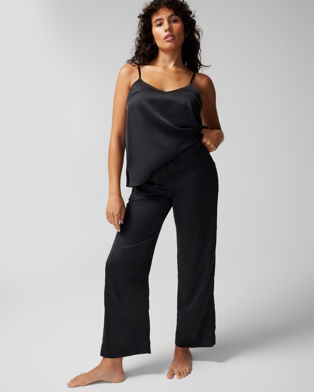 Soma Women's Satin Wide-leg Pajama Pants In Black Size Large |