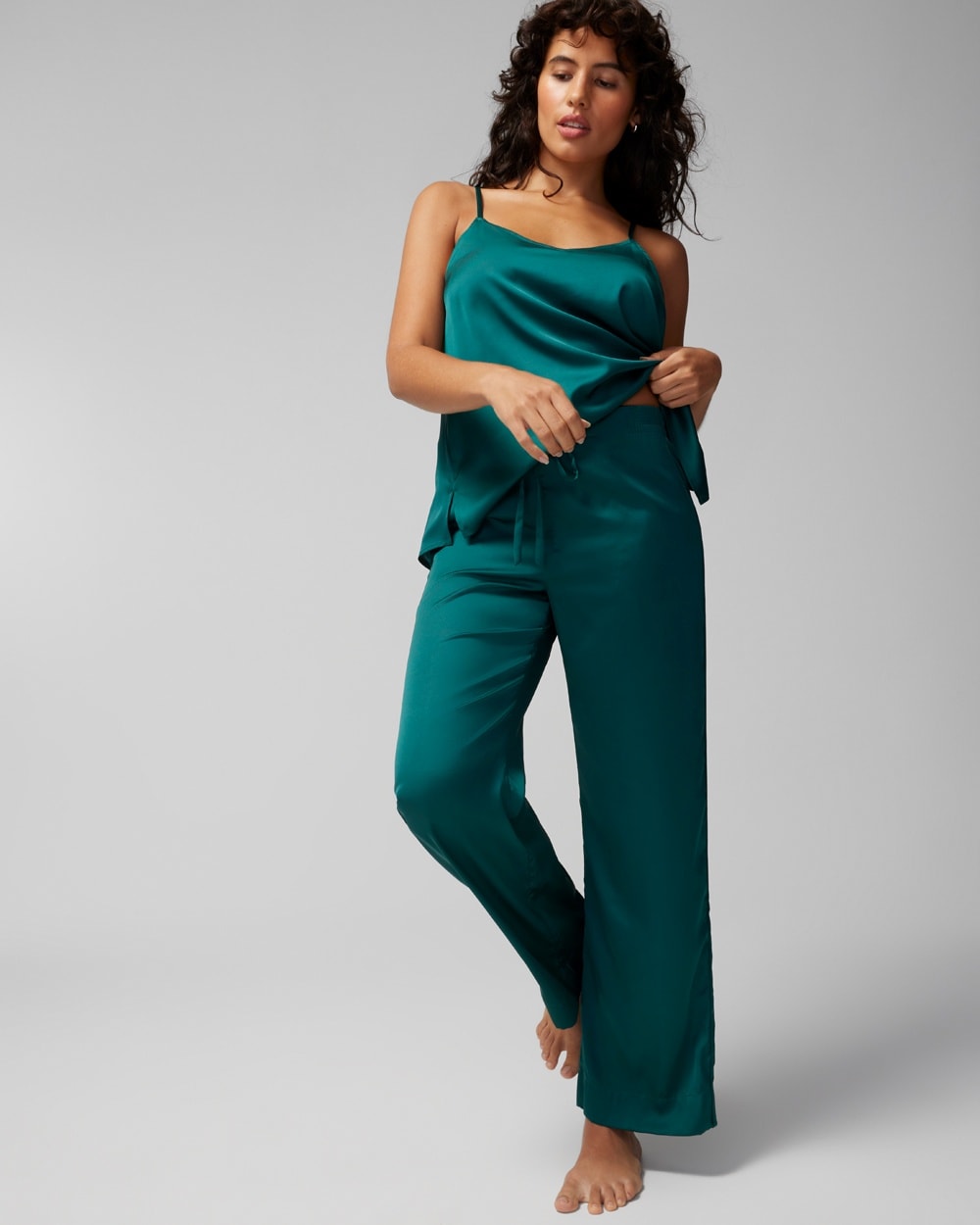 Soma Women's Satin Wide-leg Pajama Pants In Green Size Medium |