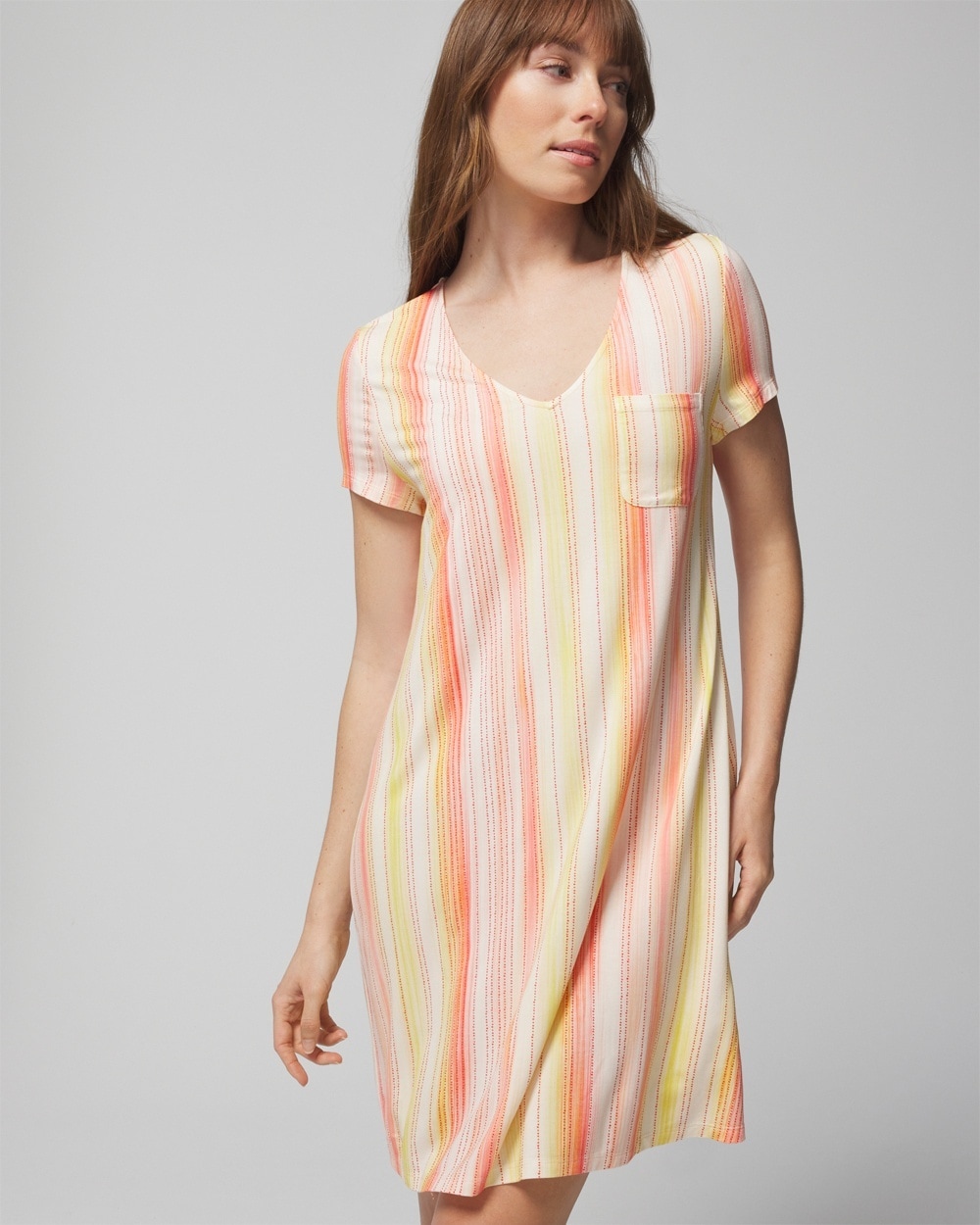 Soma Women's Cool Nights Short Sleeve Night Gown In Dreamland Stripe Guava Size Small |  In Yellow
