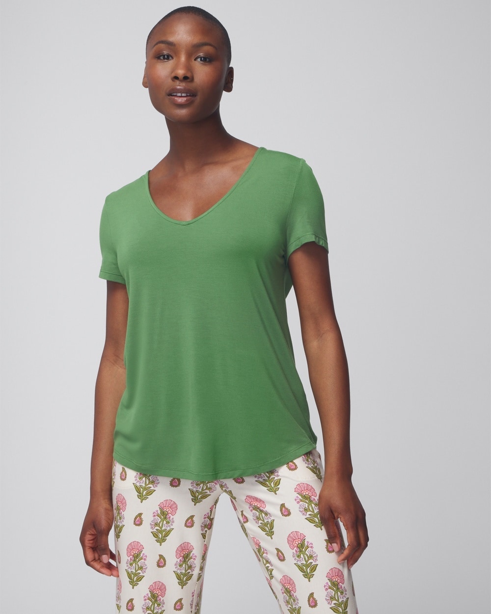 Soma Women's Cool Nights Short Sleeve Pajama T-shirt In Artichoke Size Small |  In Green