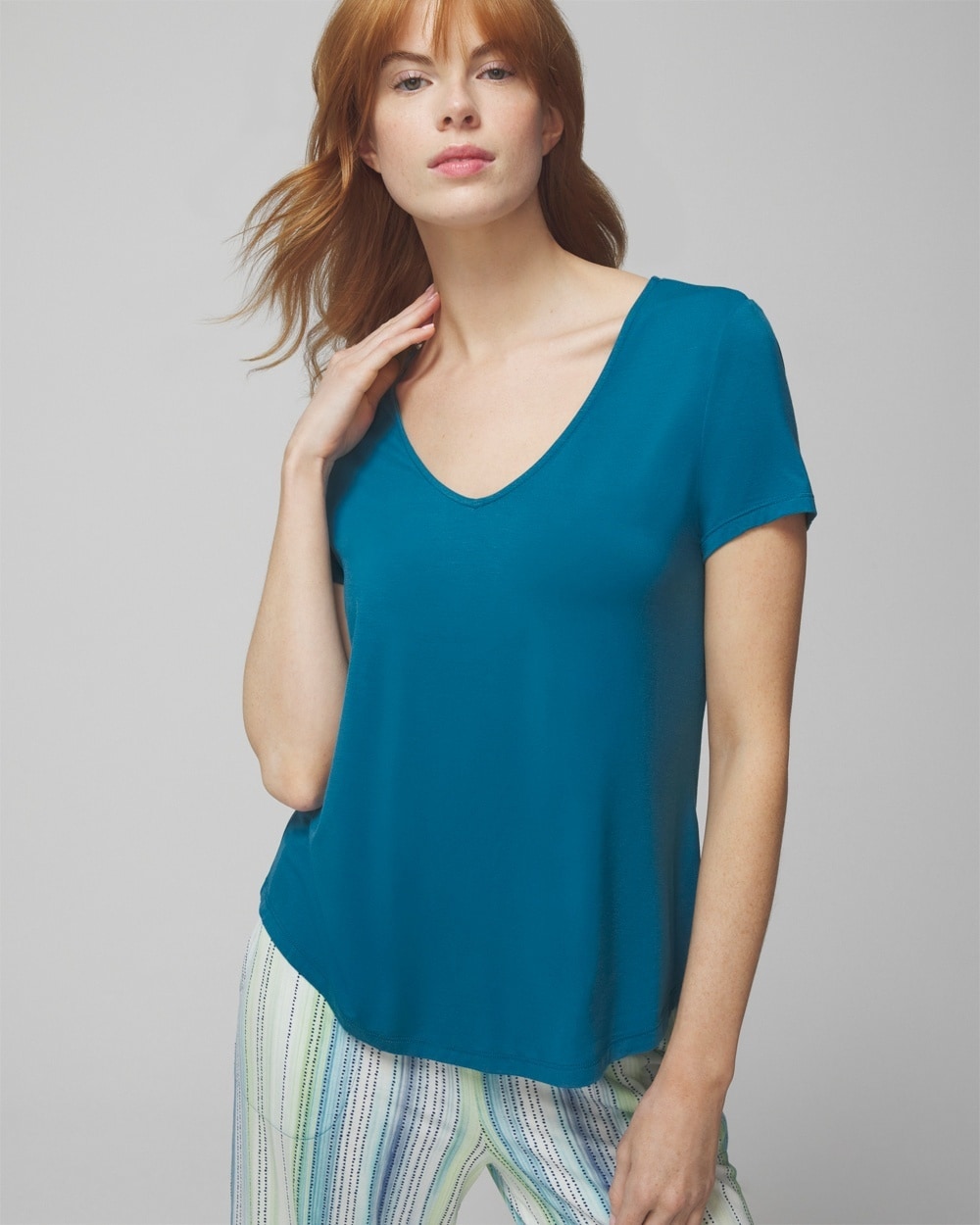 Soma Women's Cool Nights Short Sleeve Pajama T-shirt In Blue Size Medium |  In Idyllic Blue