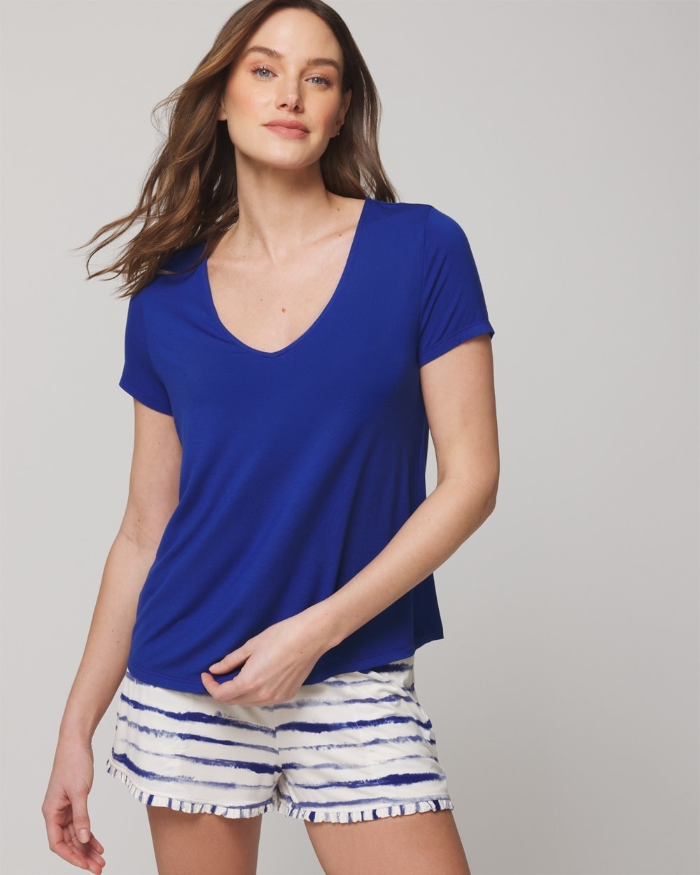 Soma Women's Cool Nights Short Sleeve Pajama T-shirt In Royal Blue Size Xl |