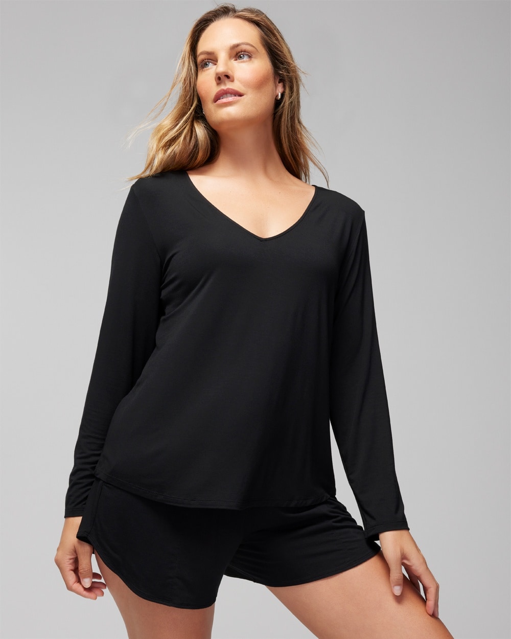 Soma Women's Cool Nights Long Sleeve Pajama Top In Black Size Small |