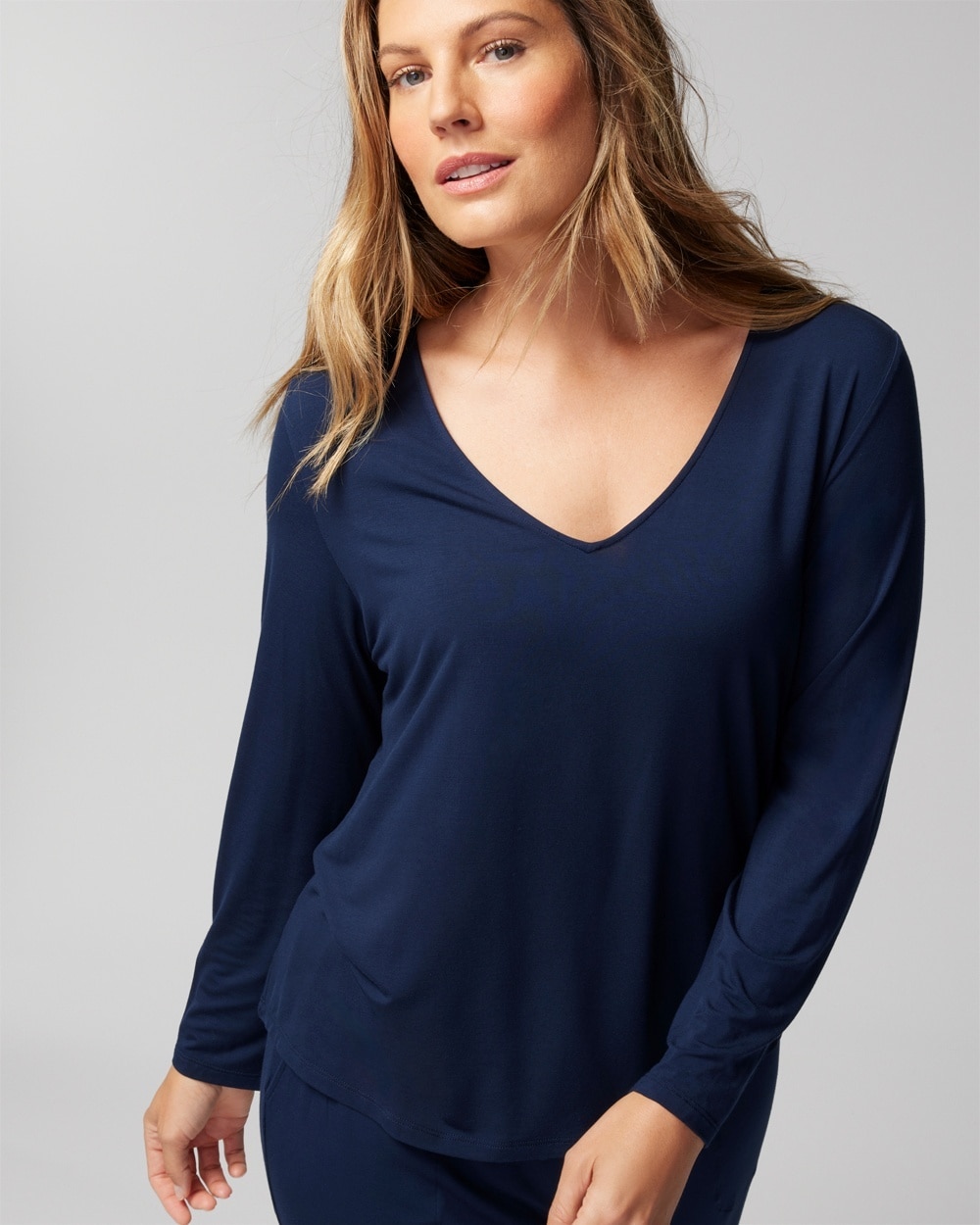 Soma Women's Cool Nights Long Sleeve Pajama Top In Navy Blue Size Large |  In Nightfall Navy Blue