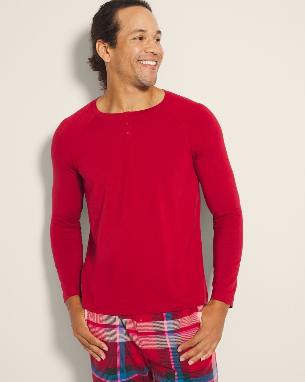 Soma Men's Matching Family Pajamas Henley In Red Size Large |