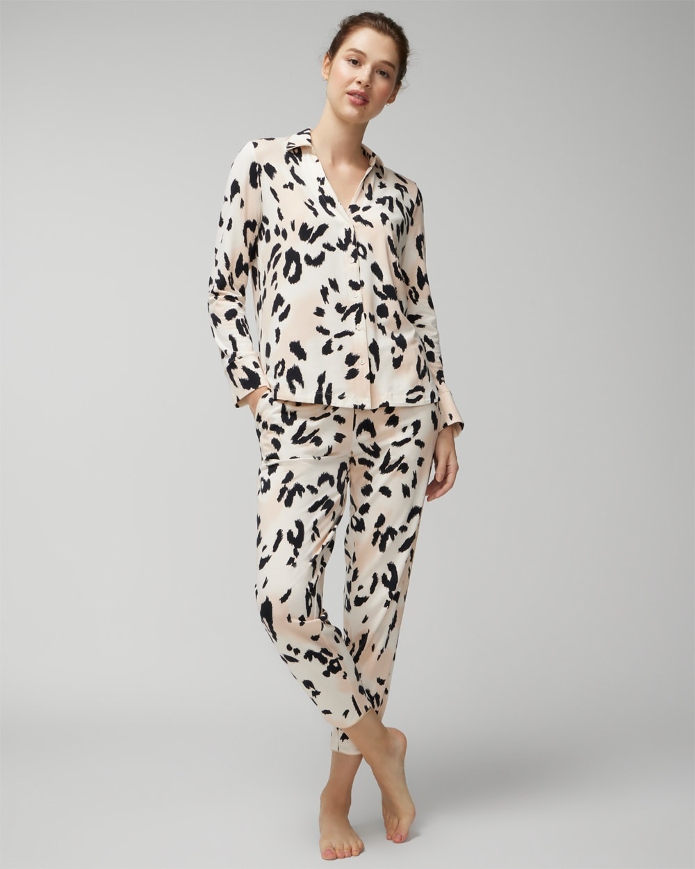 Soma Women's Embraceable Long Sleeve Pajama Top In Ivory Size Medium |
