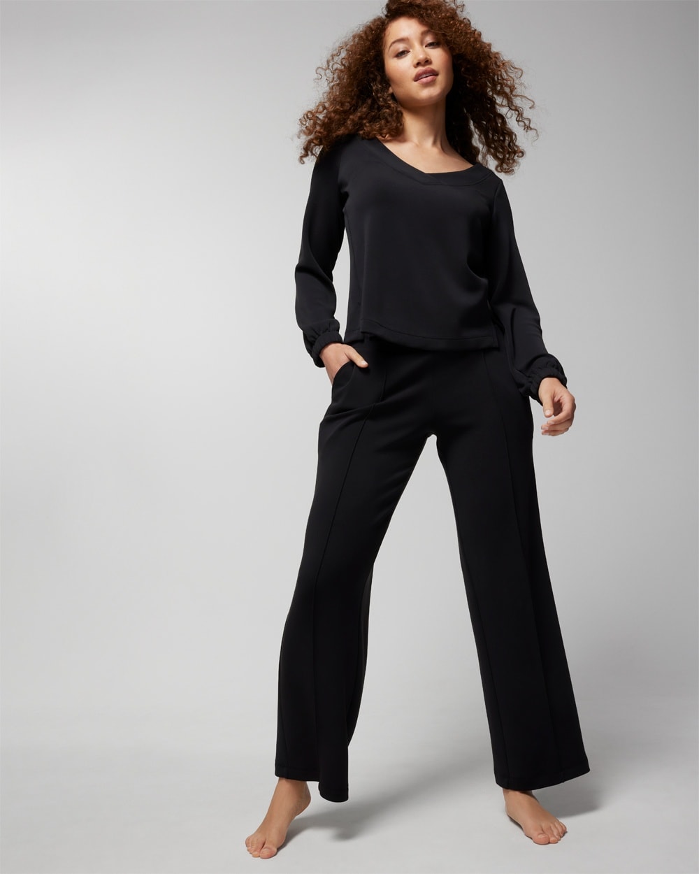Soma Women's Luxe Modal Wide-leg Pants In Black Size Large |