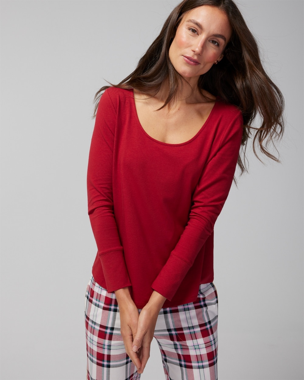 Soma Women's Embraceable Long Sleeve Pajama Top In Red Size Xl |