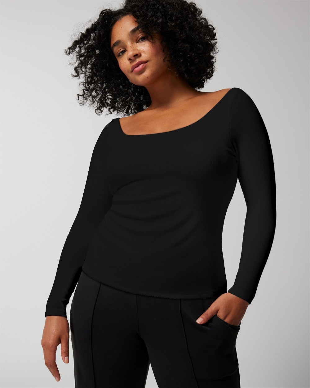 Soma Women's Body Ribbed Long Sleeve Scoop-neck Bra Top In Black Size Xs |