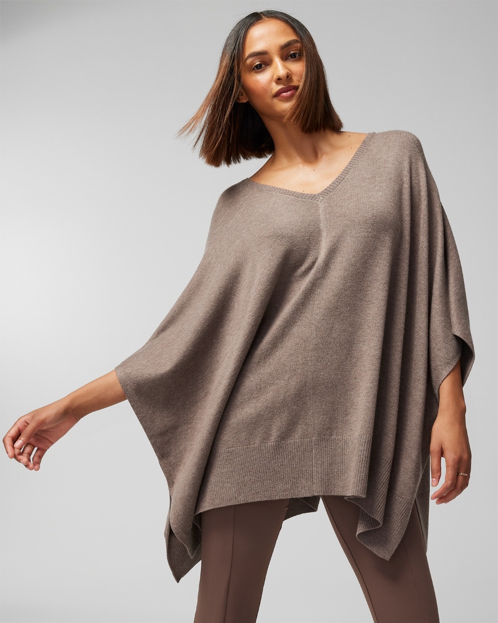 Soma Women's Luxe Soft V-neck Poncho In Heather Fawn Size Large/xl |  In Taupe