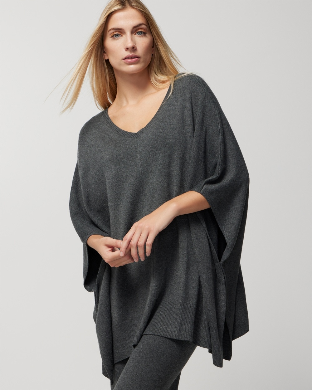 Soma Women's Luxe Soft V-neck Poncho In Gray Size Small/medium |