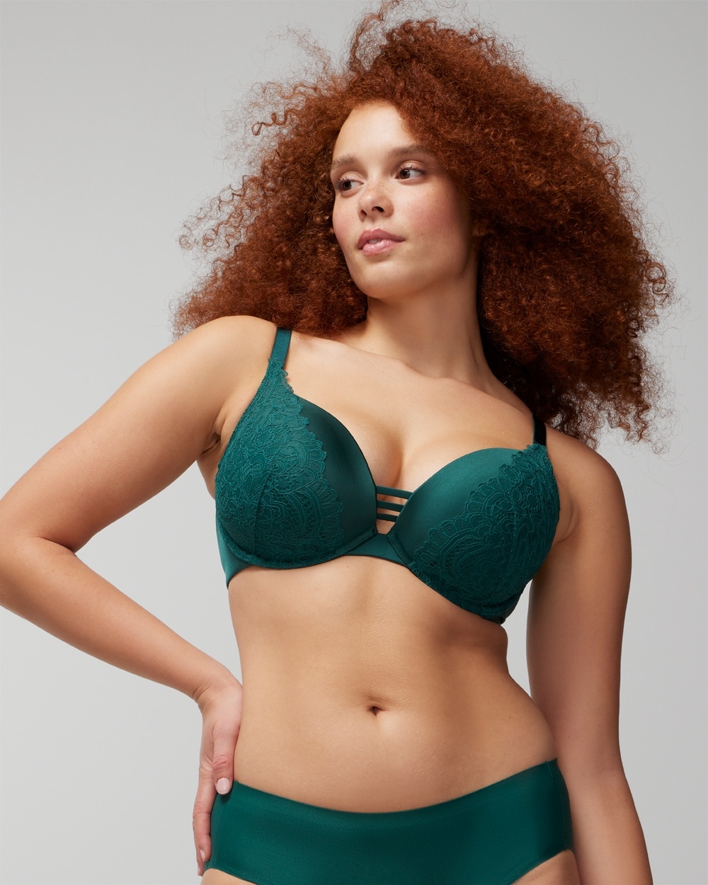 Women's Stunning Push-up Bra With Lace In Green Size 36ddd 