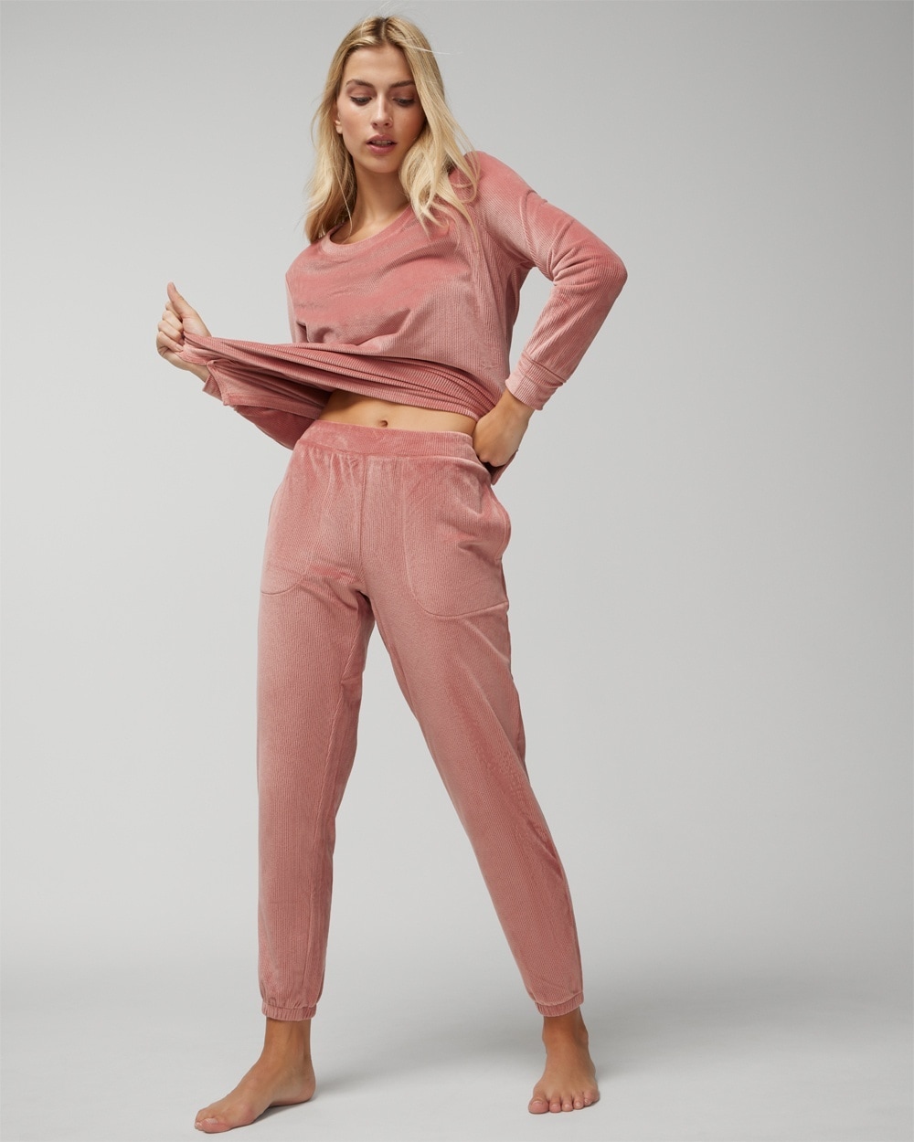 Ribbed Micro Plush Cuffed Pajama Pants - Soma