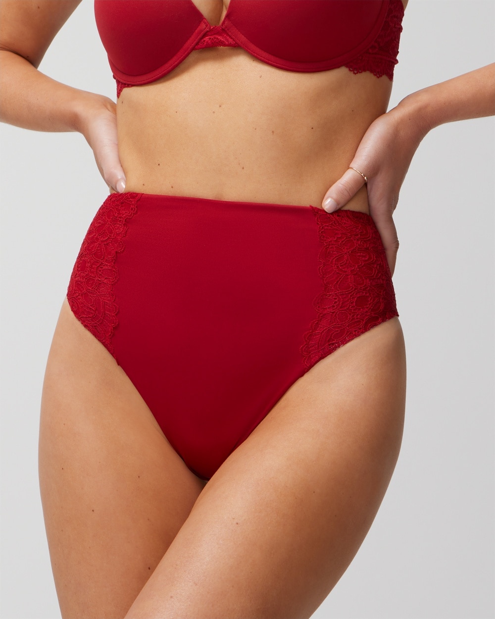 Soma Women's Vanishing Tummy Retro Thong With Lace Underwear In Red Size Medium |