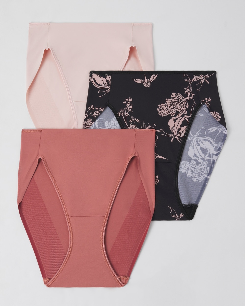 Soma 3-pack Women's Vanishing Tummy High-leg Brief Underwear In Black/pink Size Large |  In Shadow Fleur Multipack