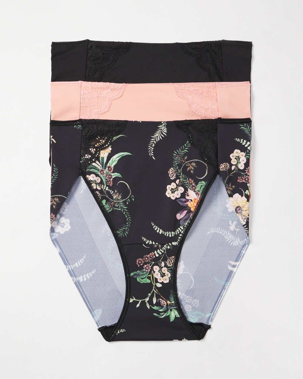 Soma 3-pack Women's Vanishing Tummy High-leg Brief Panty With Lace Size Small | In Paradise Plumes Multipack
