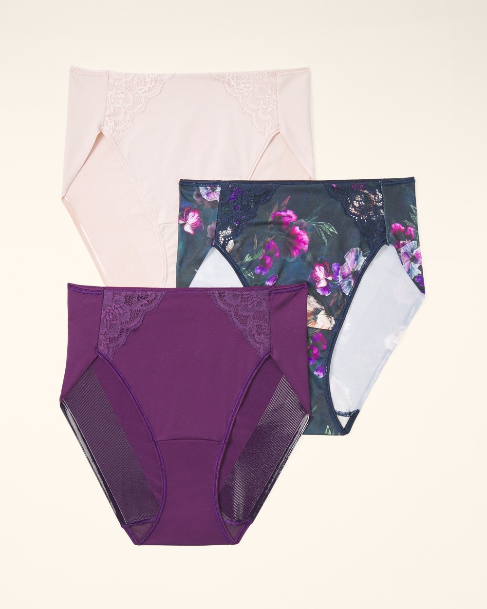 Vanishing Tummy High-Leg Brief Panty with Lace 3 Pack