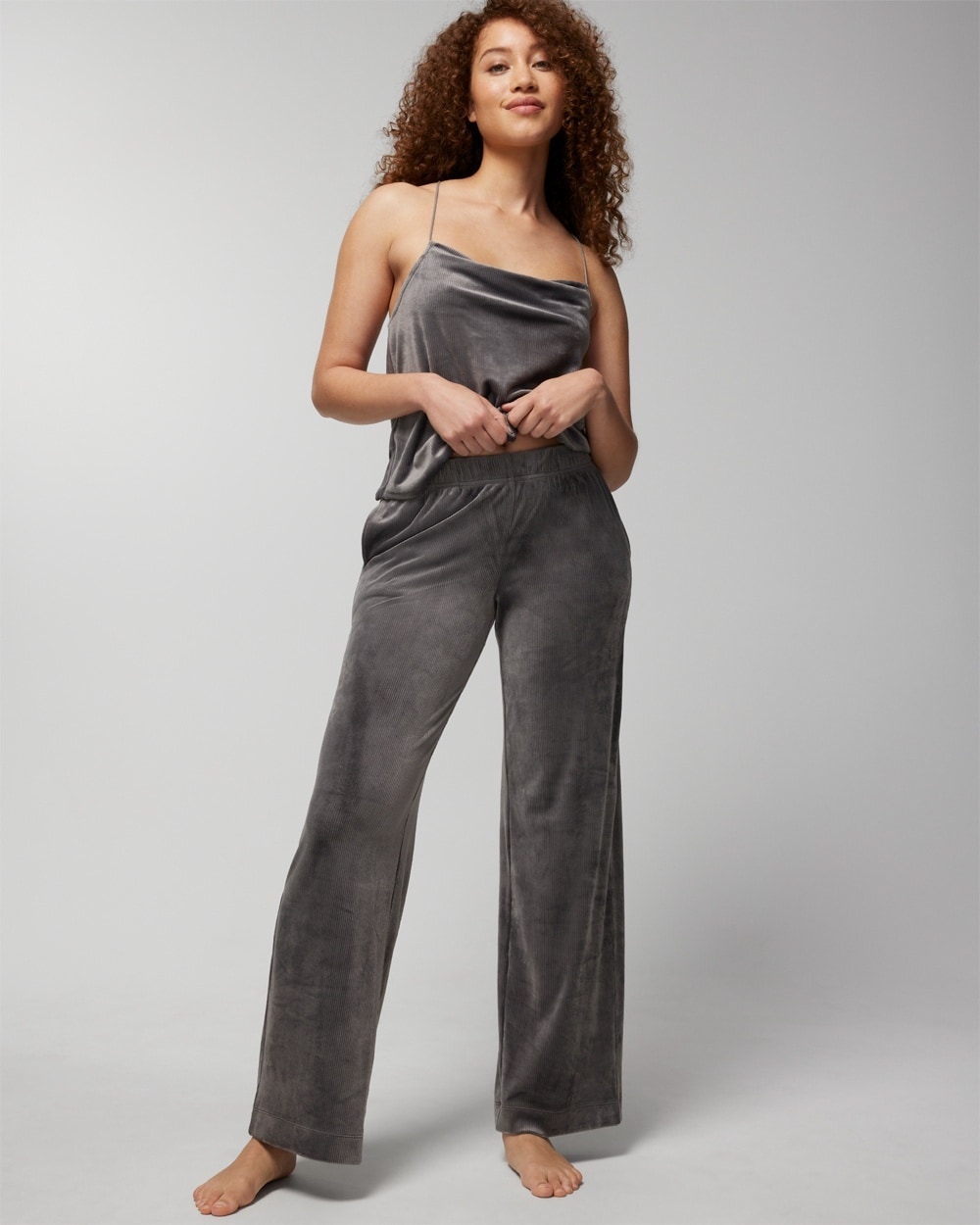 Soma Women's Velvet Ribbed Wide-leg Pants In Gray Size Small |