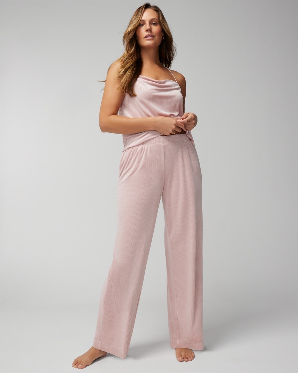 Soma Women's Velvet Ribbed Wide-leg Pajama Pants In Vintage Pink Size 2xl |