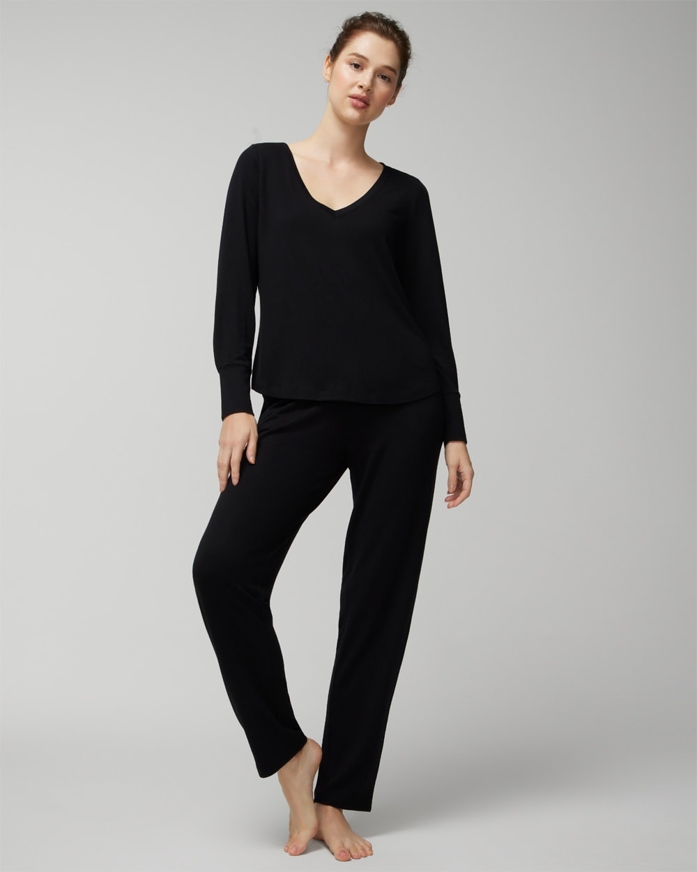 Soma Women's Long Sleeve V-neck Loungewear Set In Black Size Small |