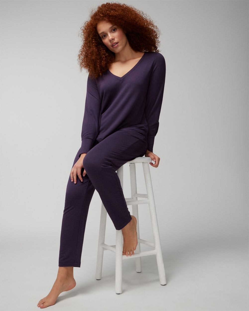 Soma Women's Long Sleeve V-neck Loungewear Set In Dark Purple Size Xs |