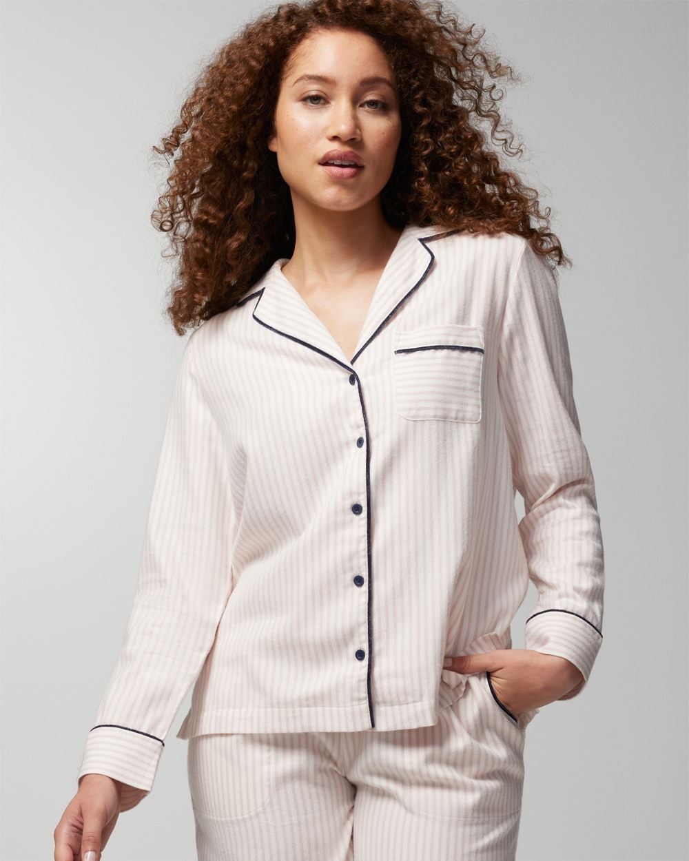 Flannel Long-Sleeve Notch Collar Pajama Top