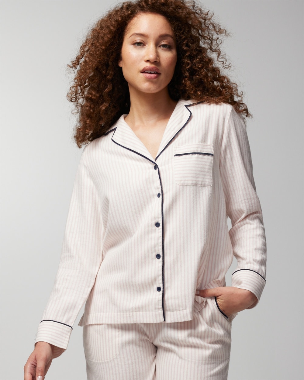 Flannel Long Sleeve Notch Collar Pajama Top Soma