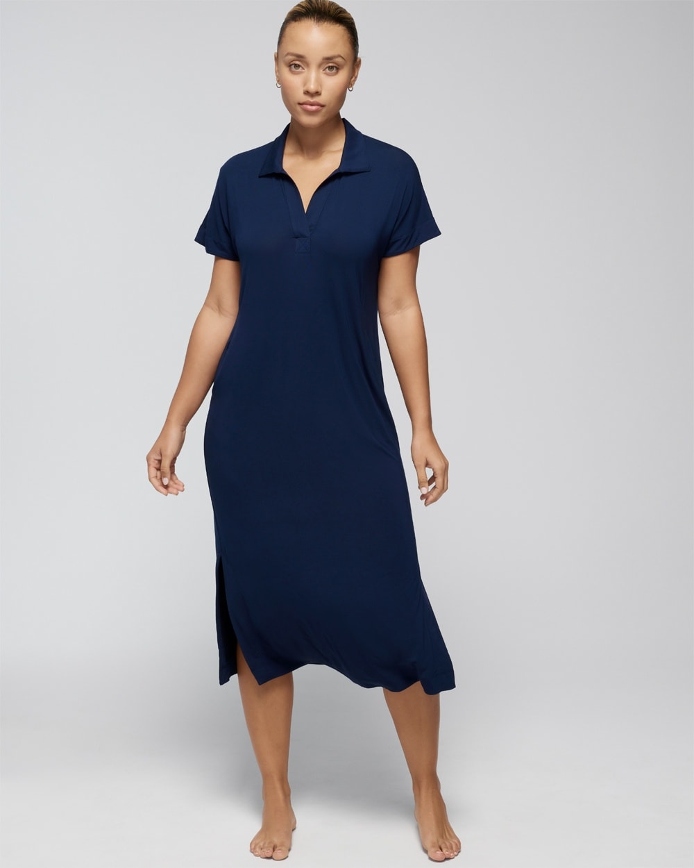 Soma Women's Cool Nights Split-neck Night Gown In Navy Blue Size Xs |  In Nightfall Navy