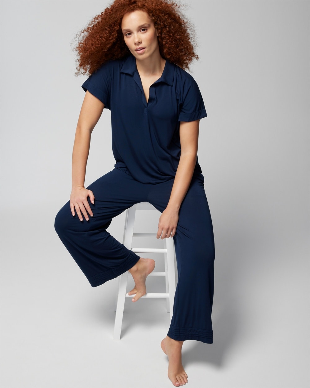Soma Women's Cool Nights Pintuck Wide-leg Pajama Pants In Navy Blue Size Medium |  In Nightfall Navy Blue
